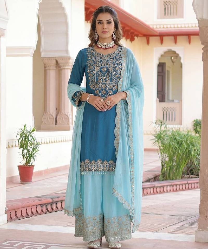 Chinon silk salwar suit dupatta