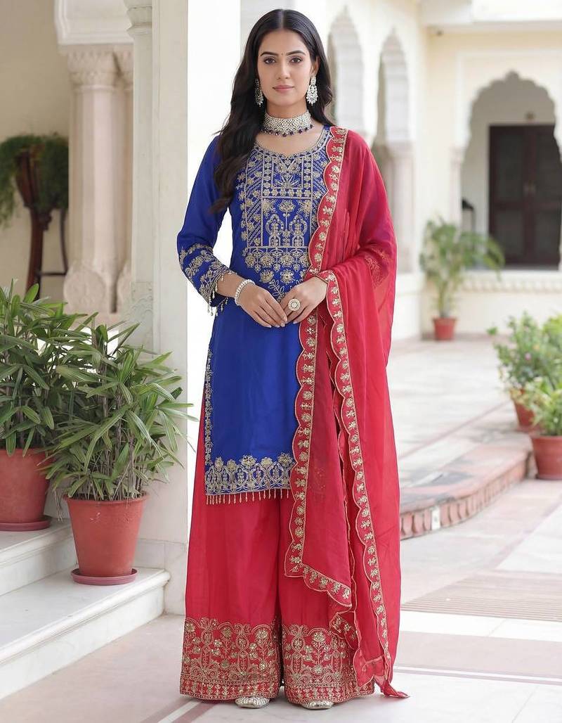 Chinon silk salwar suit dupatta