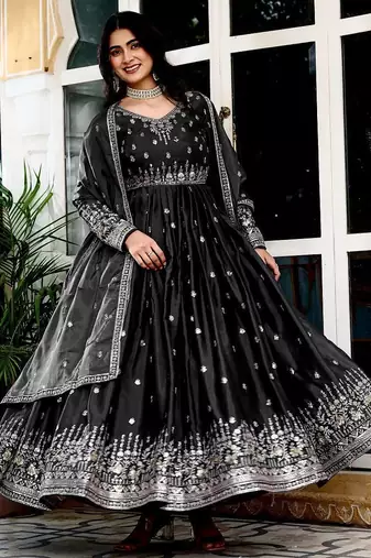 American silk gown with dupatta