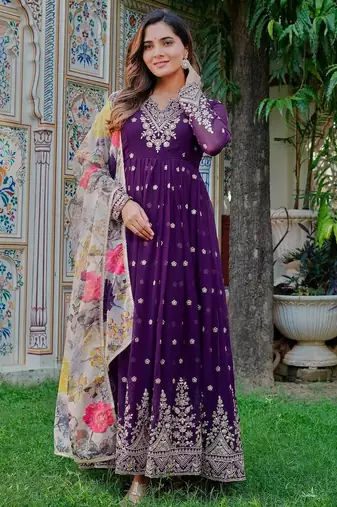 Faux georgette gown with dupatta
