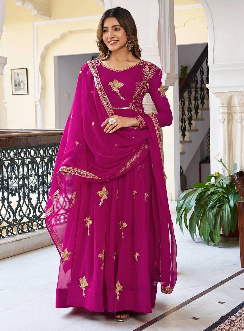 Faux georgette gown with dupatta