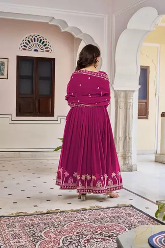Faux georgette gown with dupatta