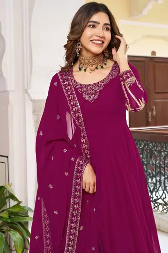 Faux georgette gown with dupatta