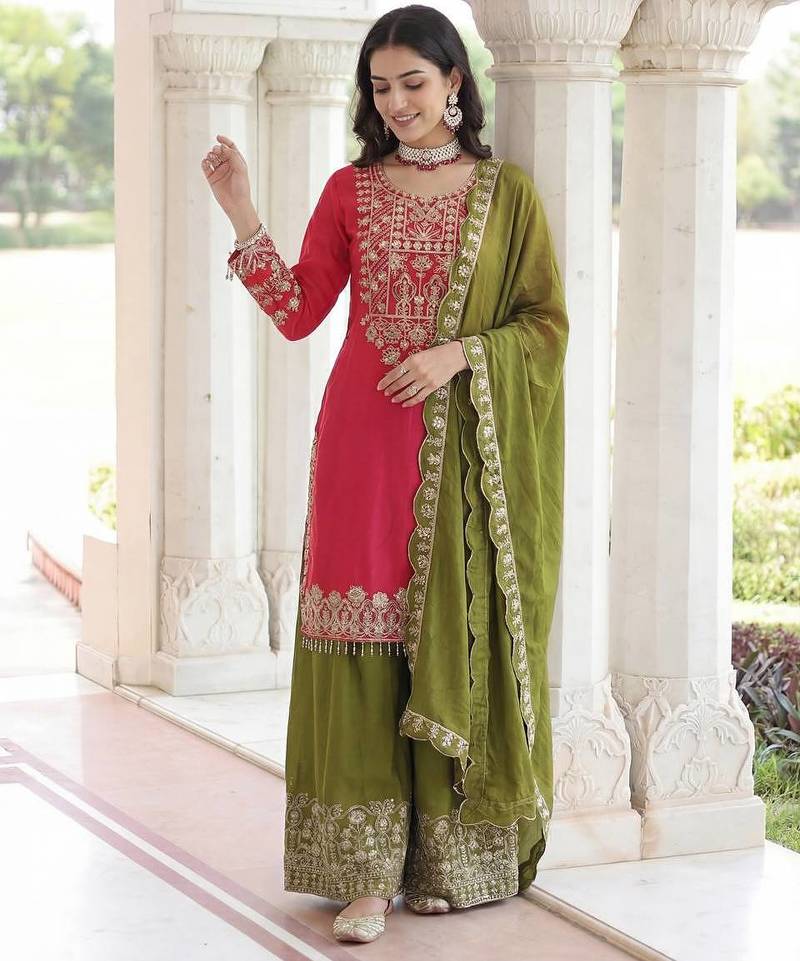Chinon silk salwar suit dupatta