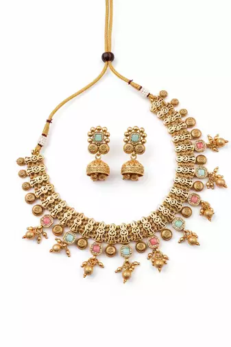 Mint rajwadi bandhai necklace set