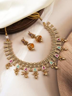Multicolor bandhai necklace set 1