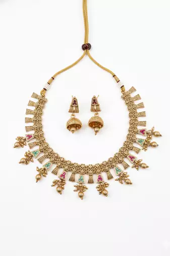 Multicolor bandhai necklace set
