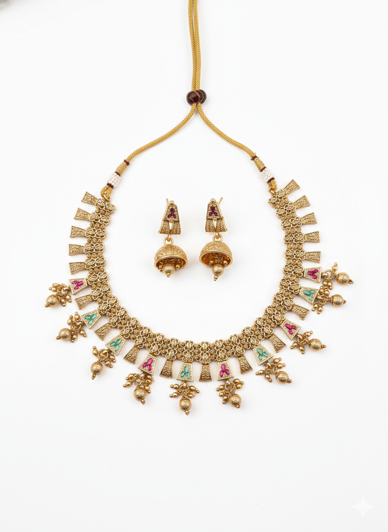 Multicolor bandhai necklace set