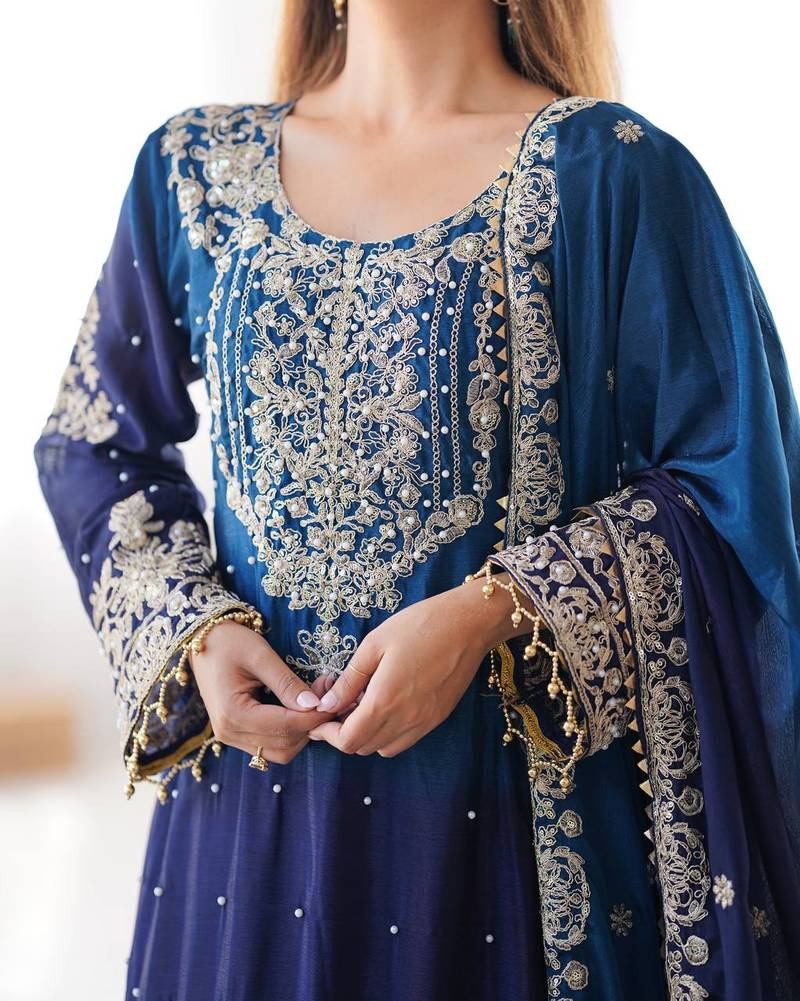Blue Faux Georgette Embroidery Sharara Set