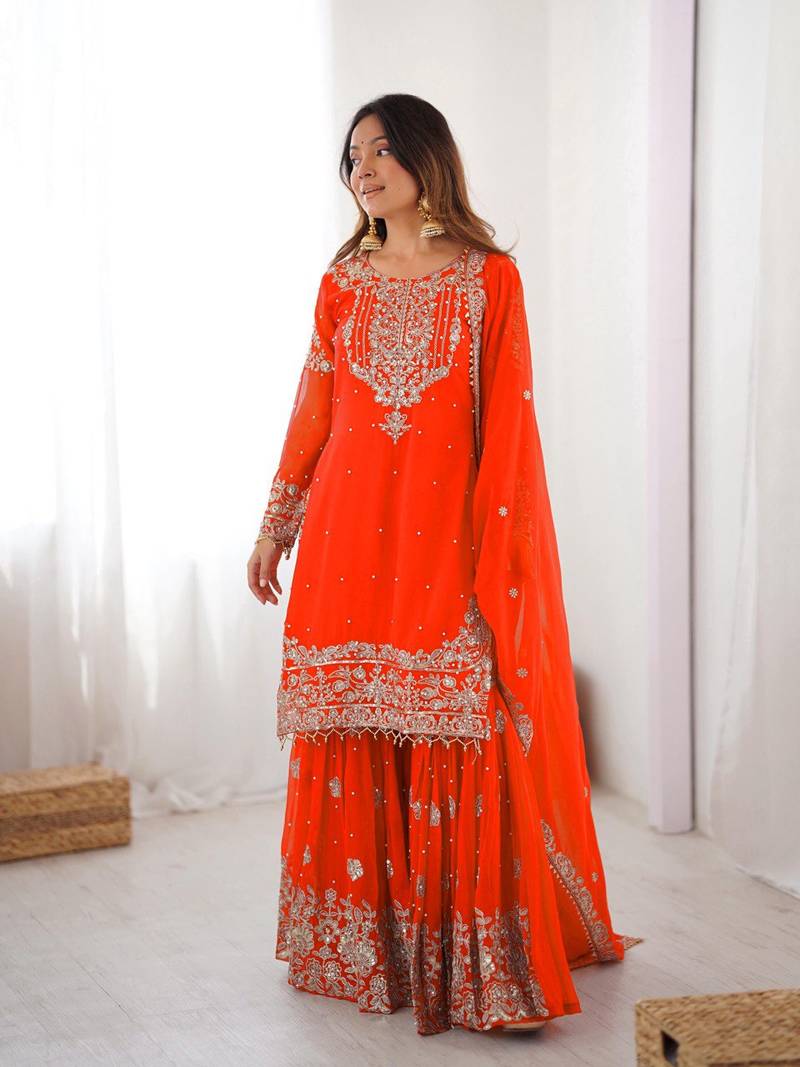 Fenta Faux Georgette Embroidery Sharara Set