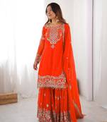 Fenta Faux Georgette Embroidery Sharara Set