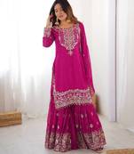 Pink Faux Georgette Embroidery Sharara Set
