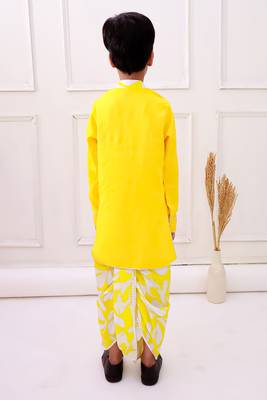 cotton fullsleeves emblished kurta with dhoti - yellow & white 5