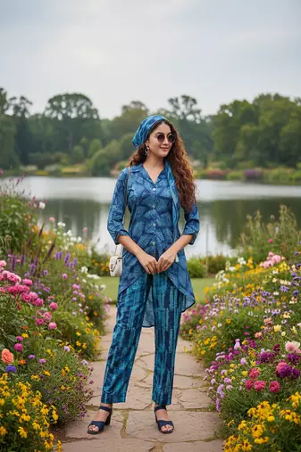 deep teal blue silk co-ord set for travel & day out