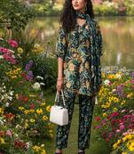 dark green floral printed silk co-ord set
