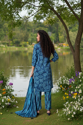deep teal blue silk co-ord set for travel & day out 2