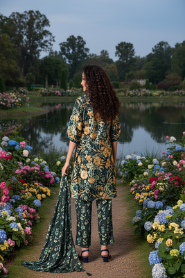 dark green floral printed silk co-ord set 2