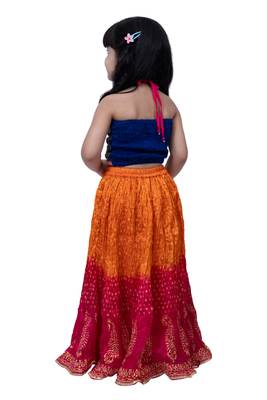 sleeveless embroidered top with crushed lehenga -blue & orange 5