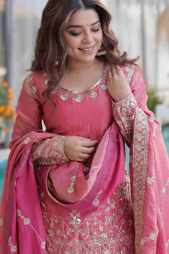 pink ready-made top-sharara-dupatta