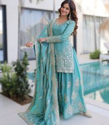 blue designer ready-made top-sharara-dupatta set