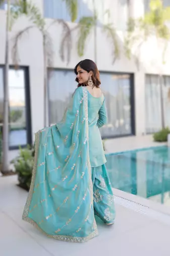 blue ready-made top-sharara-dupatta set