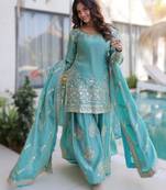 blue designer ready-made top-sharara-dupatta set