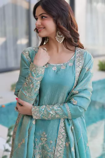 blue ready-made top-sharara-dupatta set