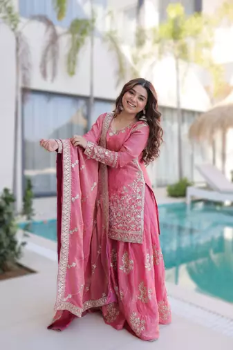 pink ready-made top-sharara-dupatta