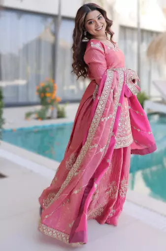 pink ready-made top-sharara-dupatta