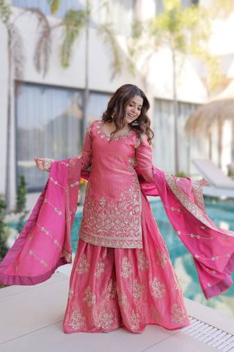 pink ready-made top-sharara-dupatta