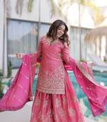 pink designer ready-made top-sharara-dupatta