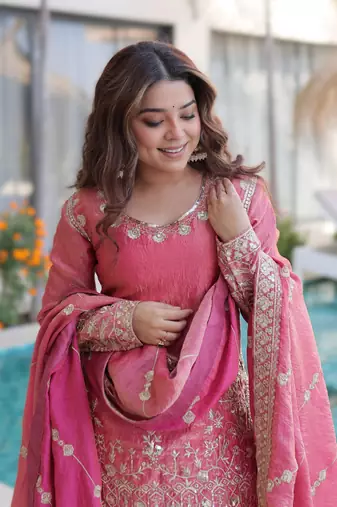 pink ready-made top-sharara-dupatta