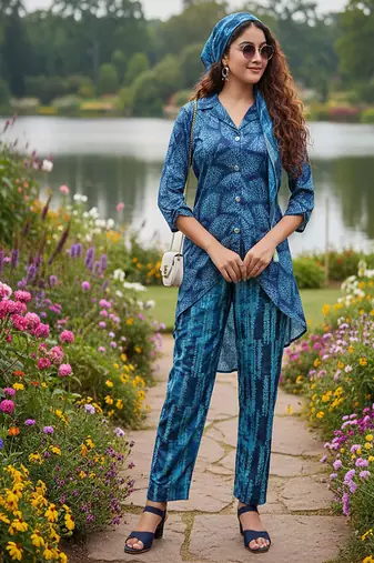 deep teal blue silk co-ord set for travel & day out
