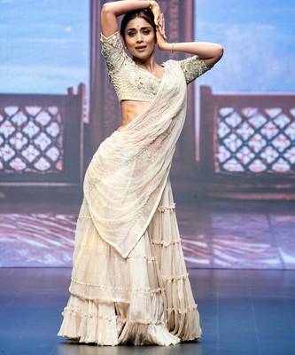 Cream Embroidered Silk Lehenga Set 2
