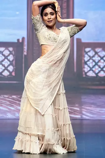 Cream Embroidered Silk Lehenga Set