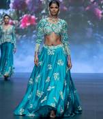 Blue Embroidered Silk Lehenga Set