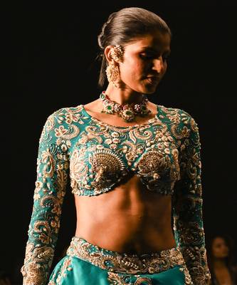 Blue Embroidered Silk Lehenga Set 2