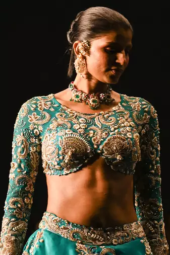 Blue Embroidered Silk Lehenga Set