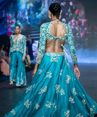 Blue Embroidered Silk Lehenga Set 4
