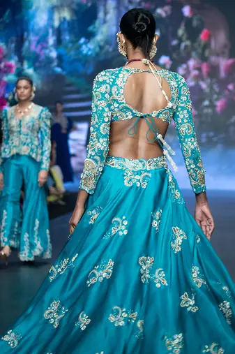 Blue Embroidered Silk Lehenga Set
