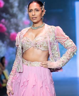 Pink Embroidered Silk Lehenga Set 2