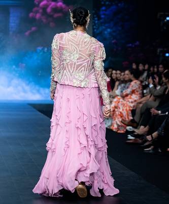 Pink Embroidered Silk Lehenga Set 3