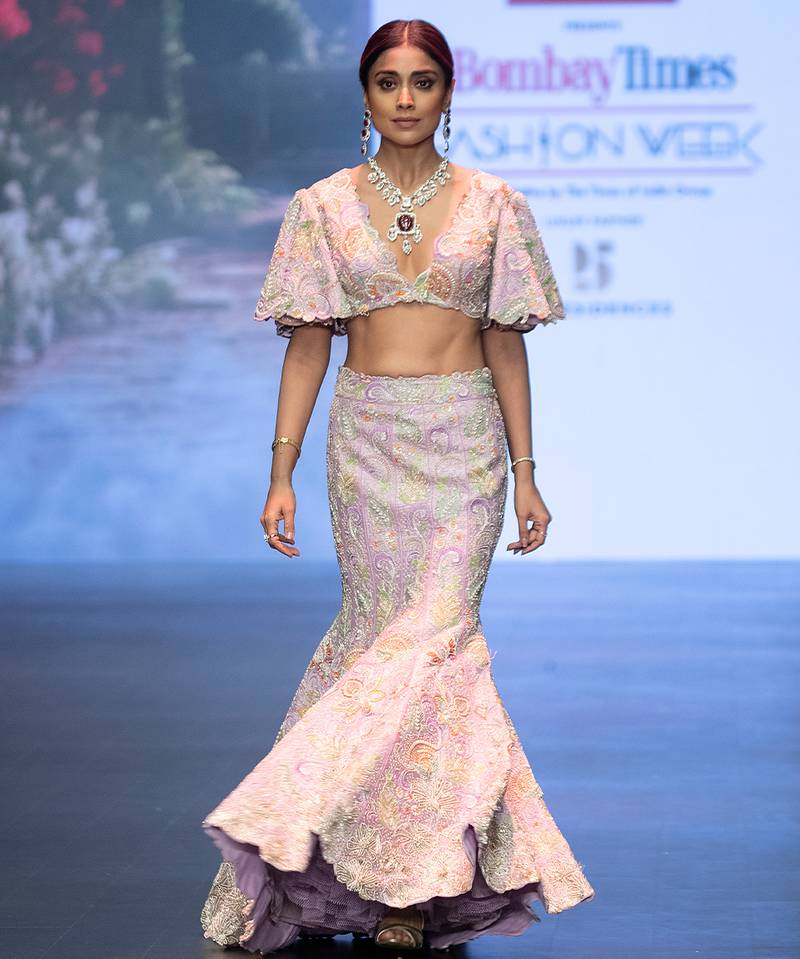 Lavender Embroidered Silk Lehenga Set