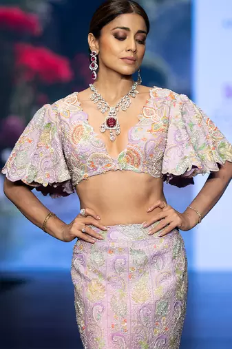 Lavender Embroidered Silk Lehenga Set