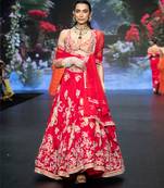 Red Embroidered Silk Lehenga Set