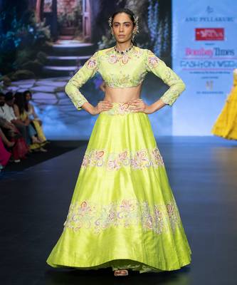 Green Embroidered Silk Lehenga Set 1