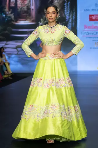 Green Embroidered Silk Lehenga Set