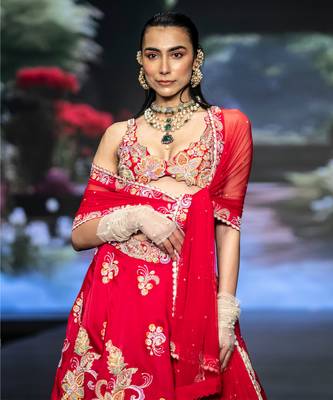 Red Embroidered Silk Lehenga Set 2