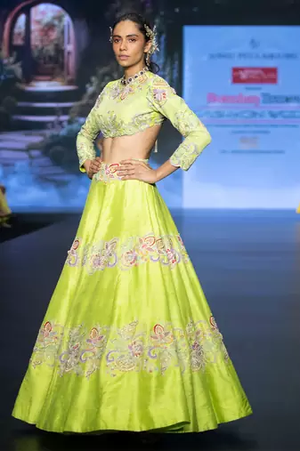 Green Embroidered Silk Lehenga Set