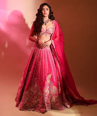 Pink Embroidered Silk Lehenga Set 1